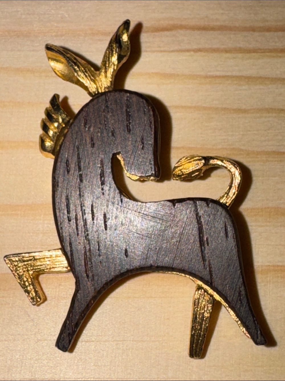Gold and Dark Wood Donkey Accent Pin